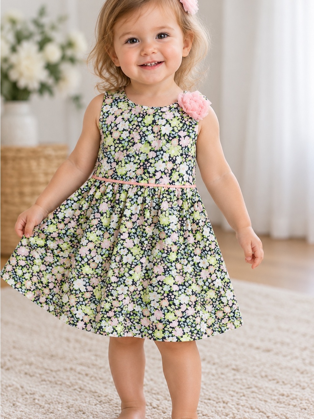 Penelope Mack Baby Girl 24M Floral Party Dress Pink Flower Accent Cottagecore